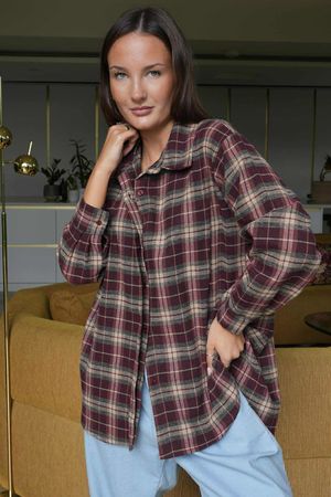 Patrick Plaid Brushed Cotton Shirt Burgundy